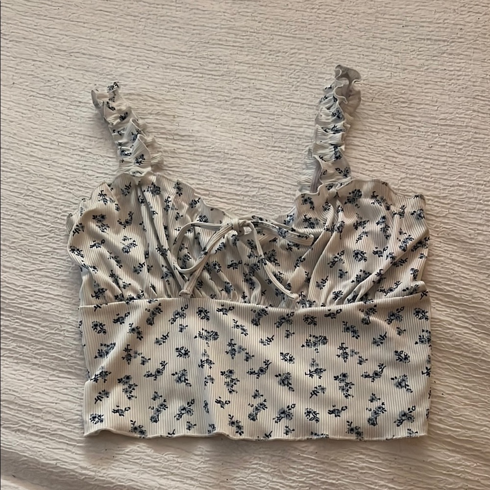 SHEIN Black and White Ruched Smocked Crop Tank Top